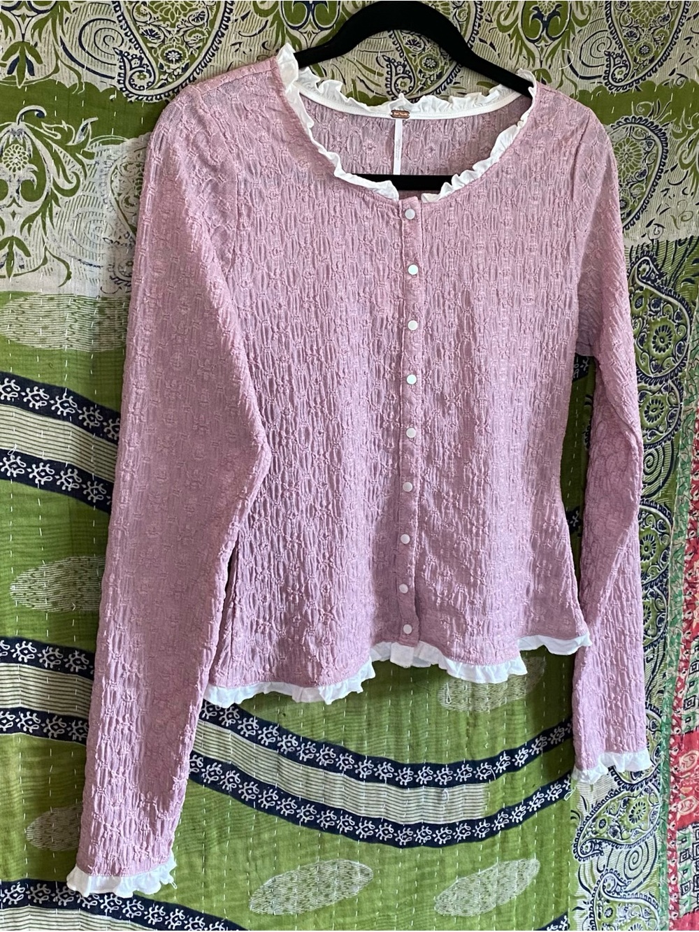 NWT Free People Mauve Blackbird Cardi Textured Ruffle-Trim Top Medium Balletcore - Picture 6 of 15